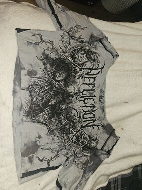 Affliction Gray and Black Graphic Crop Top